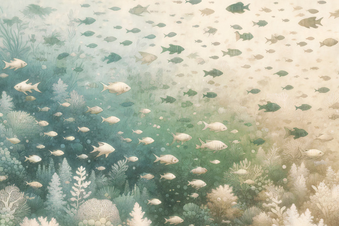 Groenachtig-beige koraalrif en vissen