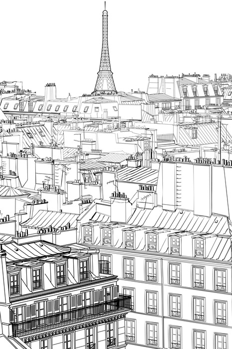 Een gedetailleerde tekening van het parijse panorama.