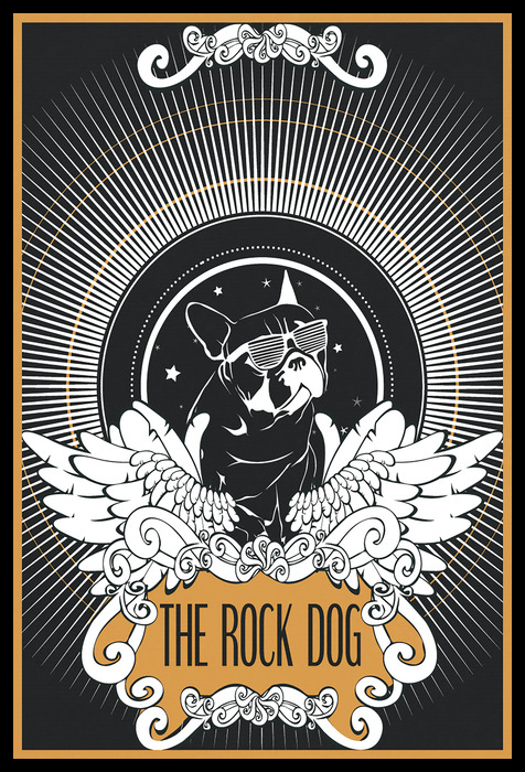 Illustratie van een rotshond met vleugels