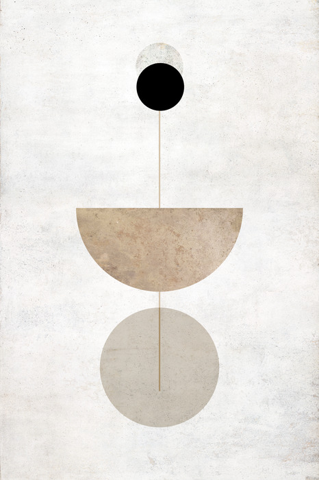 Een minimalistische opstelling van drie eenvoudige figuren