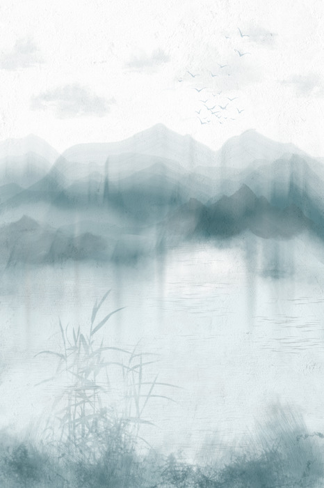 Een subtiel landschap van bergen en blauw water