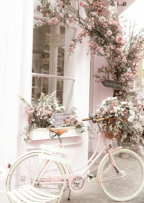 Pink bicycle with flowers