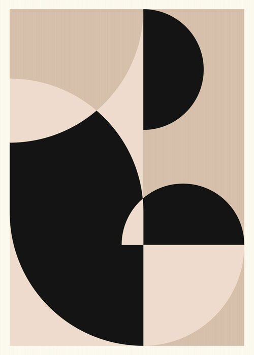 Beige and black shapes abstraction inspired by bauhaus