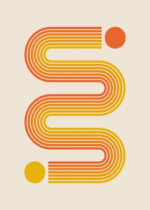Bauhaus-inspired dynamic shapes with yellow and orange lines