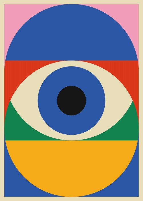 Eye and geometric semicircle shapes inspired by bauhaus