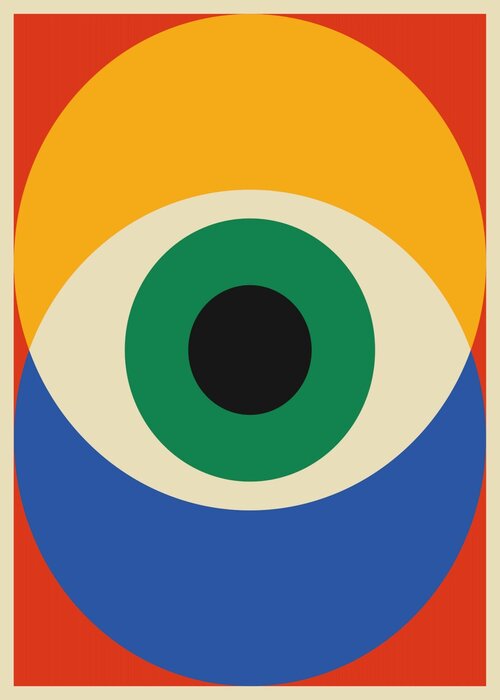 Geometric composition with bold colors and shapes inspired by bauhaus