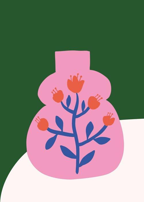 Pink vase with flowers modern abstraction