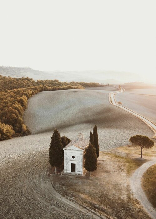 Idyllic landscape chapel cappella in tuscany
