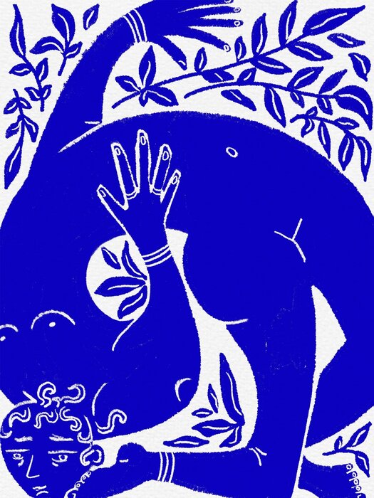 Abstract human silhouette among plants