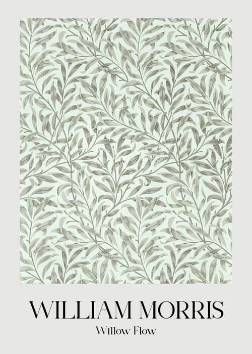 Botanical composition of green leaves in the style of william morris