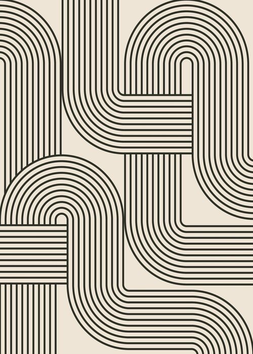 Abstract forms black lines on a beige background