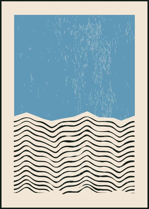 Bauhaus-inspired geometric composition with lines and blue shapes