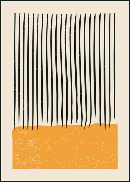 Bauhaus-inspired geometric composition with vertical lines and yellow shapes