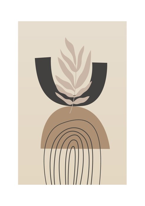 Geometric shapes with foliage on a beige background