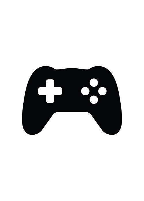 Black game controller on white background