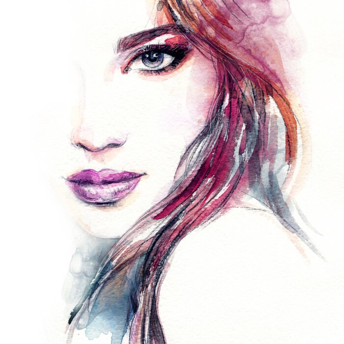 Abstract woman's face in watercolor style