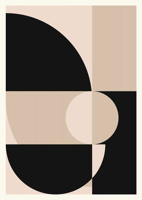 Minimalist abstraction with beige and black shapes in bauhaus style