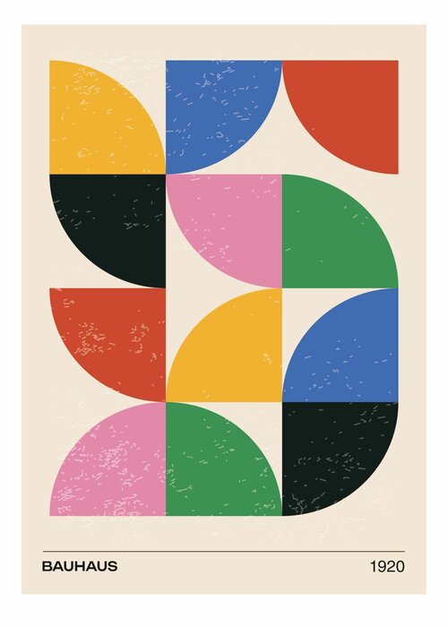 In bauhaus style colorful semicircles modernist abstraction