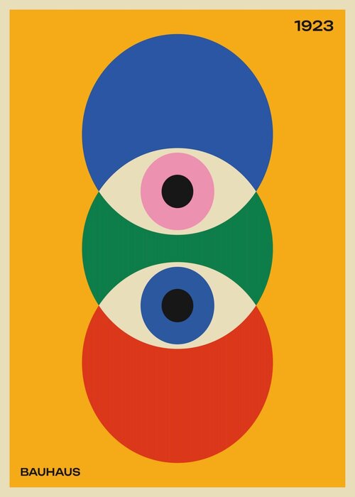Abstract eye and geometric forms inspired by bauhaus