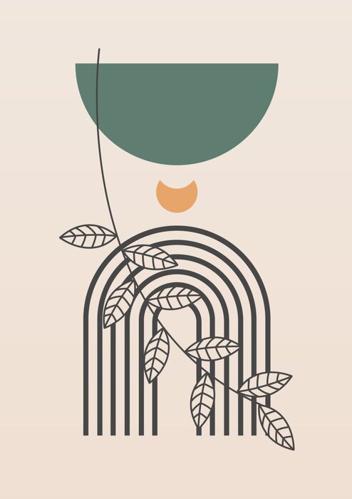 Abstract geometric shapes and foliage