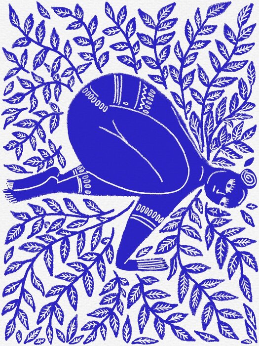 Abstract female silhouette among leaves