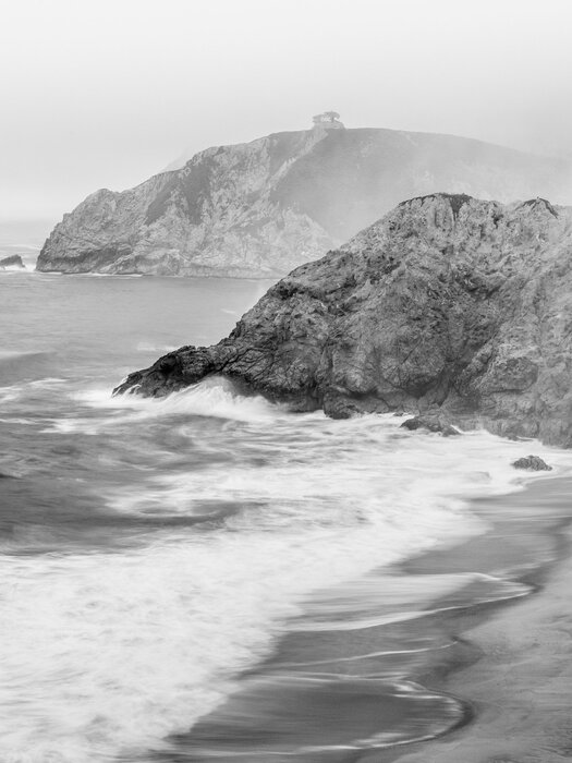 Black and white landscape beach and sea