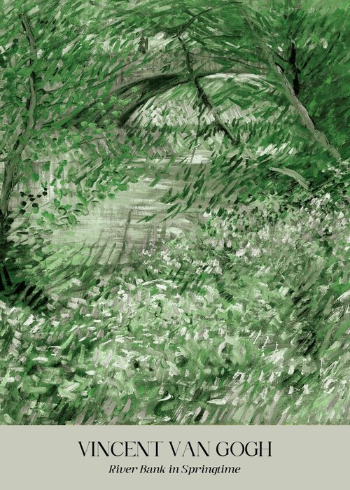 Art in the style of van gogh riverbank in spring