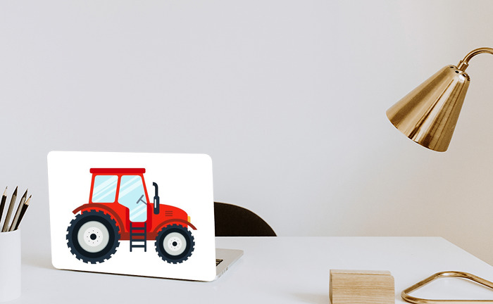 Aufkleber Mit Einem Traktor Für Viehbestand Und Ernte Vektor