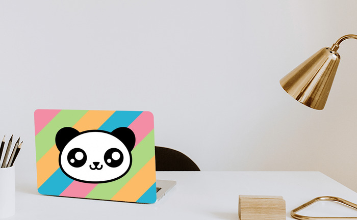 Lovely kawaii panda head smiling on rainbow colors background - Cute animal  illustration Stock Vector