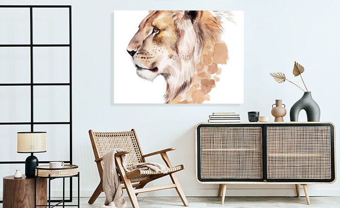 Bild Porträt eines Löwen mit Aquarellfarben gemalt auf weißem