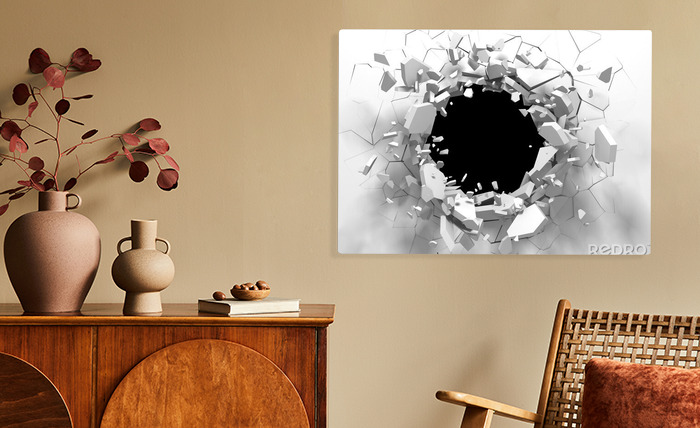 Bild Räumliches schwarzes Loch in einer weißen Wand nach Maß