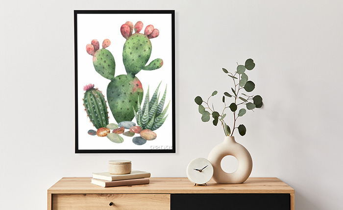 Poster Aquarell-Kaktus mit rosa Spitzen nach Maß 