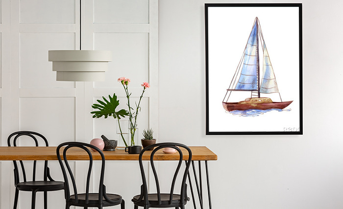 Aquarell Maß mit Segelboot nach Poster
