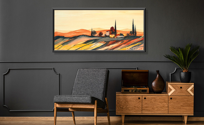 Poster Landschaft gemalt nach mit Farben Maß der Toskana