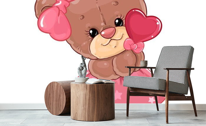 Teddy bear girl with heart lollipop. Cute children's character