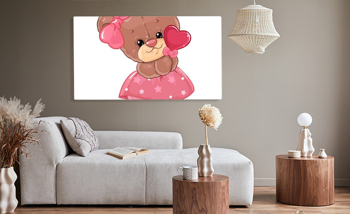 Teddy bear girl with heart lollipop. Cute children's character