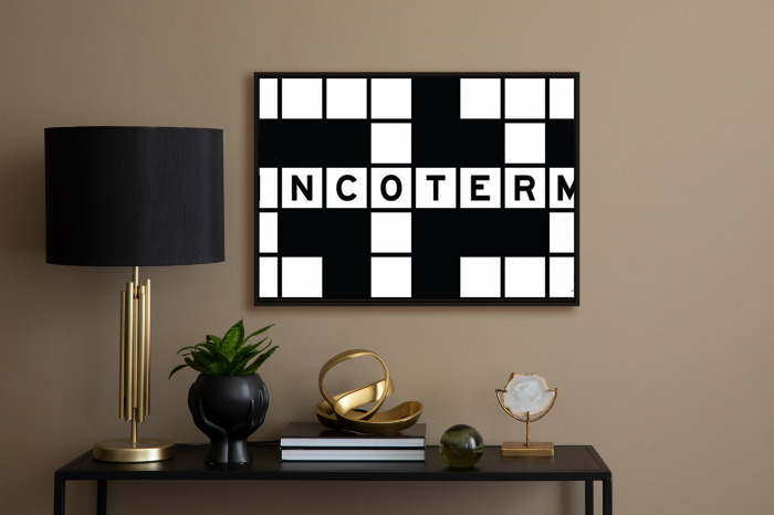 Plakat Alphabet letter in word incoterms on crossword puzzle background