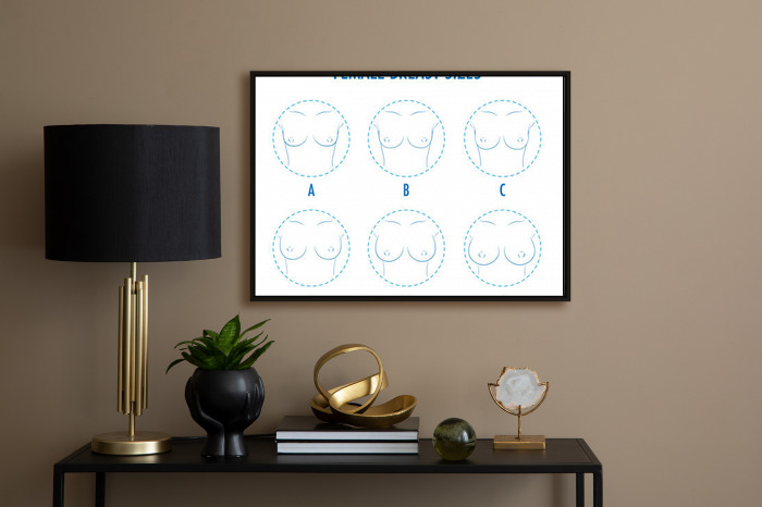 Set of contour round icons of different female breast size, body